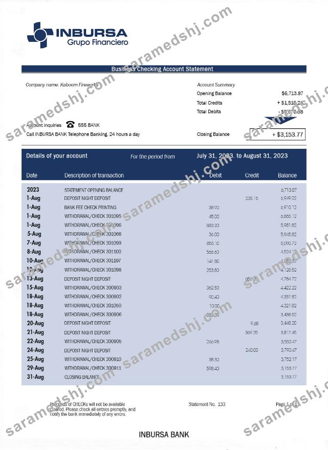 INBURSA Bank bank statement